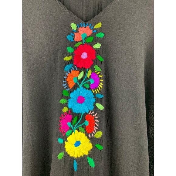 Black Short Sleeve Top With Colorful Floral Embroidery - Picture 3 of 3